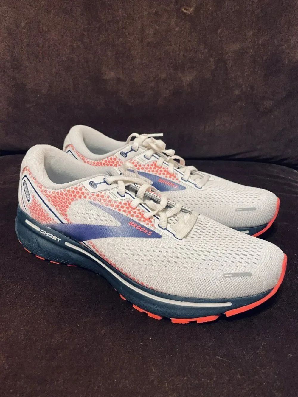 Brooks Women's Ghost 14 Running Shoe - White/Purple/Coral - 10B 1203561B192